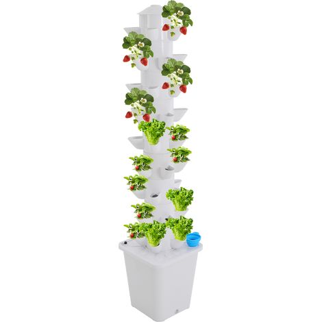 Système de Culture hydroponique 9 étages 45-bacs kit de Tour de jardin Verticale hydroponique avec réservoir et pompe pour herbes, fruits, fleurs et légumes (Blanc) (1/5)