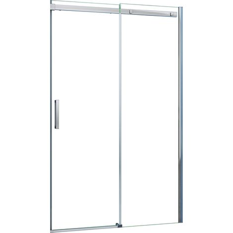 Schiebetür 140x195cm，8mm NANO ESG-Glas，Komplett Chrom-Optik，mit Griff & Dichtung，Nischentür Dusche ，links/rechts montierbar Duschabtrennung Duschwand (1/5)