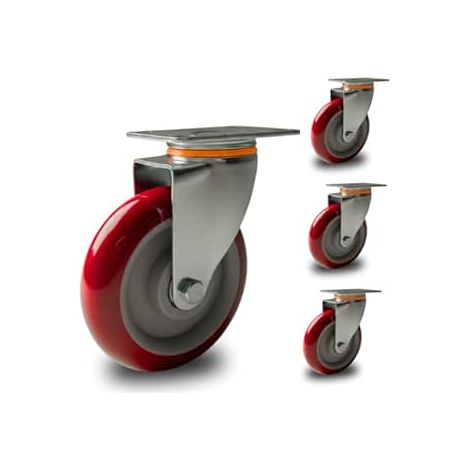 Set 4 Rotelle – Ruote Girevoli 125mm silenziose in Poliuretano Antitraccia, Alta Portata, Anti-Corrosione, Rotazione 360°, Ideali per Carrelli, Scaffali, Banchi da lavoro,Attrezzature