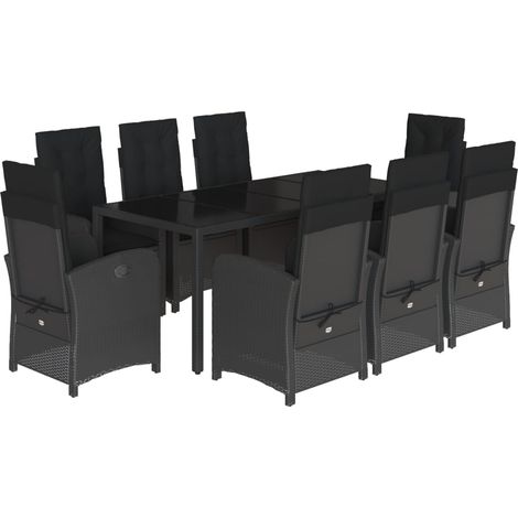 Maison Exclusive - 9-tlg. Garten-Essgruppe mit Kissen Schwarz Pol