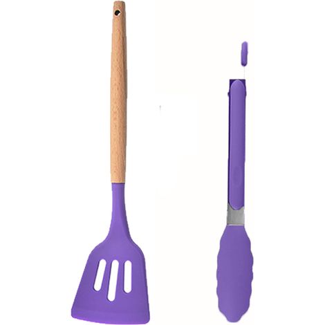 Ustensile De Cuisine - Cuillère À Soupe Et Spatule En Silicone Résistant À La Chaleur - Manche En Bois Naturel - 2 Pièces (1/5)