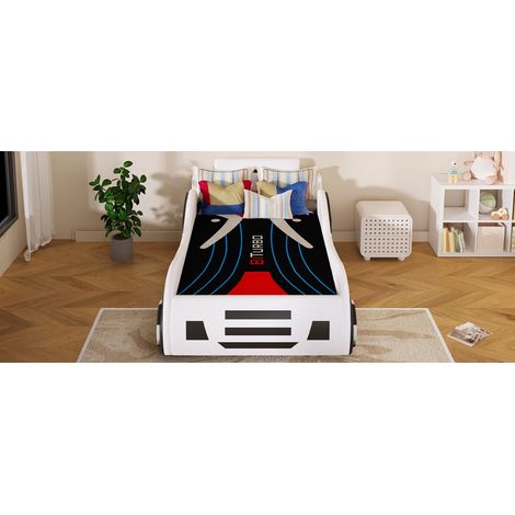 Lit Simple 90 x 200 cm rangement hydraulique Cadre de Lit forme de voiture lit destiné aux enfants coloris blanc structure plate (1/5)