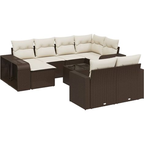 vidaXL Set Divani da Giardino 11 pz con Cuscini Polyrattan Marrone (1/5)