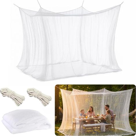 Moustiquaire de voyage, 300 x 300 x 250 cm, ultra légère, avec corde de suspension de 16 m, pour lit, tonnelle, camping, extérieur, balcon, maille fine, blanche (1/5)