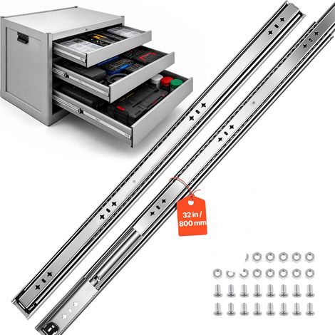 Glissières pour Tiroir Charge Lourde 80 cm 120,2 kg, Rail Tiroir Coulissant Latéral à Billes, pour Meuble, Établi, Cuisine, Camping-Car, Extension Totale en 3 Sections, Acier au Carbone, 1 Paire (1/5)