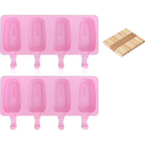 Eisform am Stiel - Rosa Silikon mit Deckel und Holzstiel - 2 Stück (1/5)