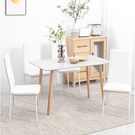 Silla de comedor, lote de 4, en polipiel blanca, estructura de acero DESVIAE (1/5)