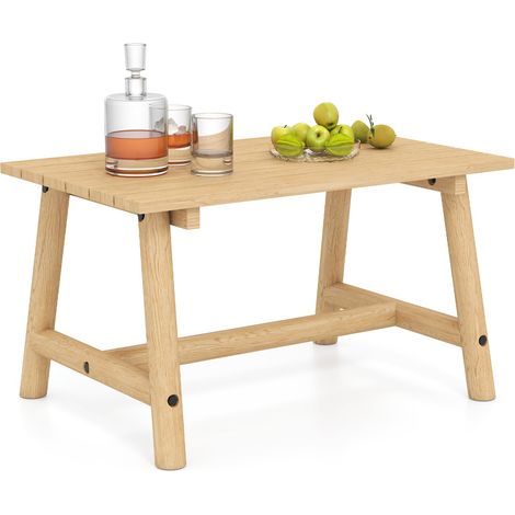 COSTWAY Tavolino da Caffè per Esterno, Tavolino Laterale in Legno con Piano a Doghe, Tavolo Rettangolare per Prato Balcone, Bordo Piscina, Portata 125 kg (Naturale) (1/5)
