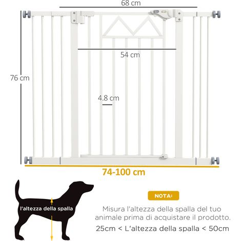 Portail automatique pour chiens de petite et moyenne taille, en acier et PA, 74-100 x 76 cm, blanc. (1/5)