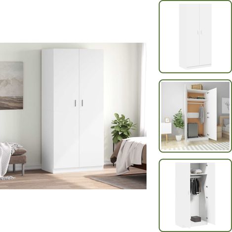 Kleiderschrank Weiß 90x52x200 cm Holzwerkstoff - Schrank - Kleiderschrank - Weißer Schrank - Holzklaedschrank - Garderobe (1/5)