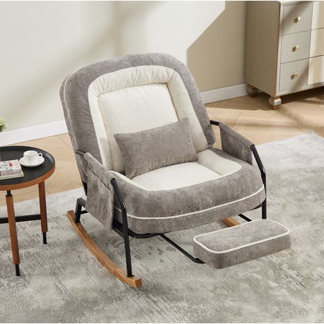 Sillón balancín reclinable gris claro de tela sintética con reposapiés - CHICFURN (1/5)