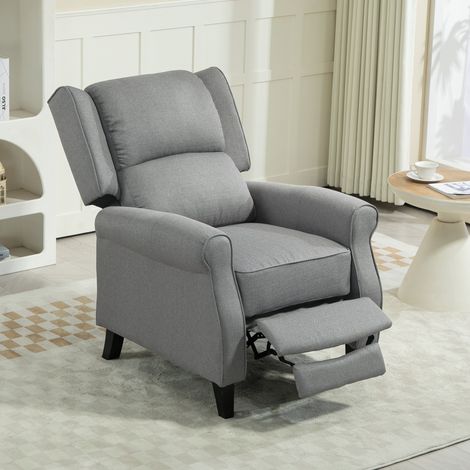 Sillón Relax Reclinable Manual Tapizado en Lino Sintético con Reposapiés Retráctil Carga 150 kg Gris (1/5)