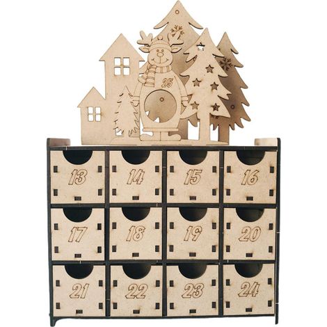 Adventskalender aus Holz mit 25 Schubladen – Befüllbares Weihnachtsgeschenk für Kinder – Schokoladen-Countdown (1/5)