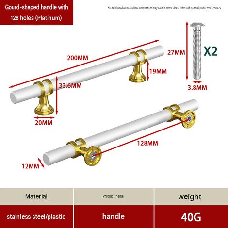 CYUNSHOP Lot de 5 poignées en T à embase évasée – Entraxe 128cm, Blanc+Or bicolore, pour armoires et meubles. (1/5)