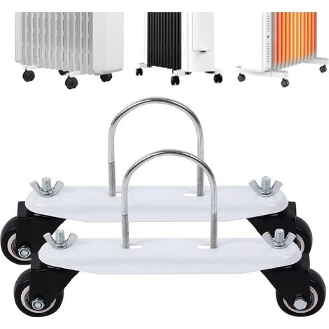 Pieds de radiateur à huile 20 x 15 cm, support mobile universel pour toutes les marques, pièces de dispositif à poser avec roues rotatives à 360°, en aluminium, capacité de charge jusqu'à 20 kg (1/5)