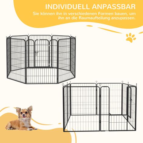 Parc pour chien PawHut, kit de 8 panneaux, hauteur 100 cm, enclos avec porte sécurisée, clôture en treillis d'acier pour grand chien, usage intérieur et extérieur, gris (1/4)