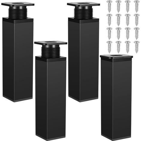Pieds de Meuble Réglables Hauteur 15cm - 4 Pieds en Métal Noir pour Table, Armoire, Étagère Cuisine, Salon, Bureau - Support Stable et Design Moderne (1/5)