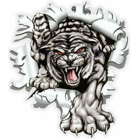 Autocollant réfléchissant Tigre pour voiture et moto — Sticker en vinyle 3D à effet « métal déchiré » (13 x 11 cm)