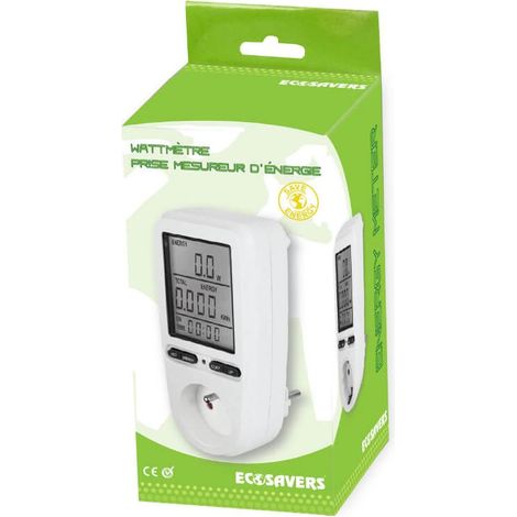 Prise mesureur d'énergie – Indicateur de consommation électrique – Tension 230V – Intensité 16A – Grand écran digital pour visualisation – Ecosavers