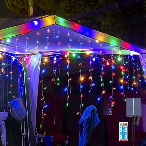 1 pièce Guirlande lumineuse extérieur, 3 m LED solaire, rideau lumineux Noël 128 LED avec 8 modes, décoration festive pour balcon et façade