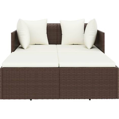 Chaise longue avec coussins marron 182x118x63 résine tressée (1/5)