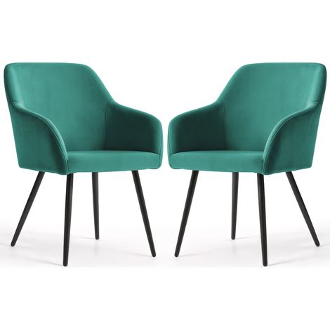 Set di 2 Sedie in velluto liscio ESTELLE Verde Bottiglia gambe nere (1/5)