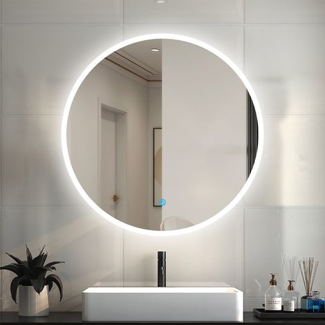 LED Spiegel Badspiegel mit Beleuchtung Badezimmer Rund Spiegel Kaltweiß 6000k Wandspiegel mit Touchschalter 60x60cm-A Beschlagfrei (1/5)