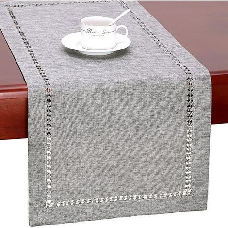 Chemin de Table, Chemin de Table à Manger ou Écharpe de Commode Fait Main Gris Ajouré, Rectangulaire 32183cm - Gris (1/4)