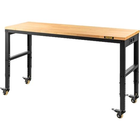 Table de travail robuste, hauteur réglable, plateau en chêne durable, capacité de charge de 900 kg pour bureau et maison, 48x20in avec roue (1/2)