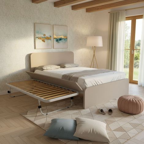 Letto matrimoniale 160x200 con rete estraibile e sollevabile - Effetto tessuto (1/5)