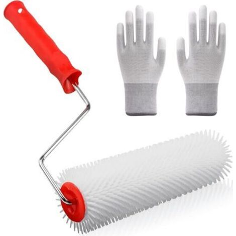 Rouleau Debulleur Ragreage, 23cm Rouleau Debulleur Résine avec Gants, Debulleur Ragreage Utilisé pour Sol Ventilation de la Peinture - Rouleau de purge pour l'aération des revêtements de sol