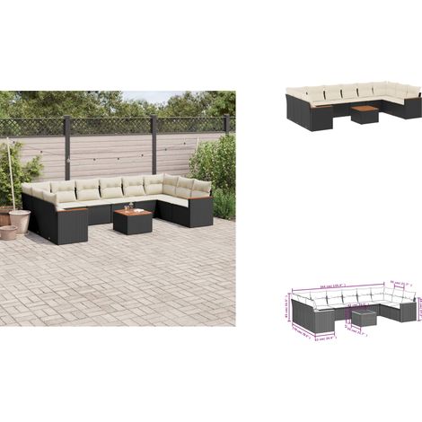 11-tlg. Garten-Sofagarnitur mit Kissen Schwarz Poly Rattan - Gartenmöbel Set - Esszimmergarnitur - Outdoor Möbel - Lounge Garnitur - Rattan Sofa (1/3)