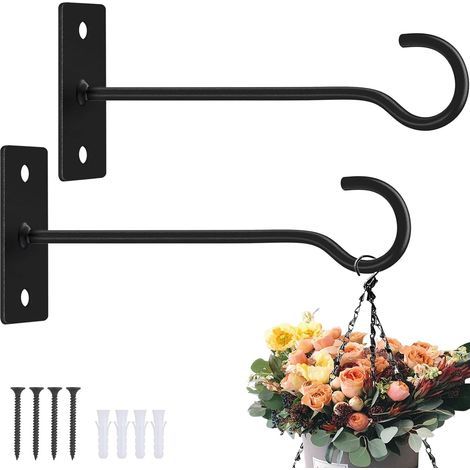 Juego de 2 ganchos metálicos de 15 cm para colgar plantas, ideales para comederos de pájaros, macetas, faroles y campanillas de viento (negro). (1/5)