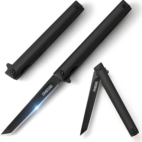Couteau pliant aiguisé, couteau de camping pour l'extérieur, Couteau de Poche Fin Slim Pliable d'une Noir