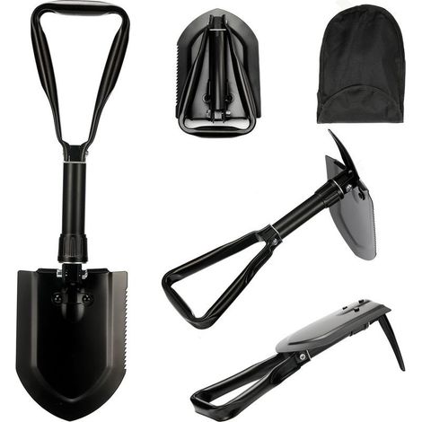 Pelle pliante de 58 cm, pelle à neige, pelle multifonctionnelle en acier au carbone ultra-stable et haute résistance avec sac de transport, pelle de camping pliante combinée pour la randonnée en plein (1/5)