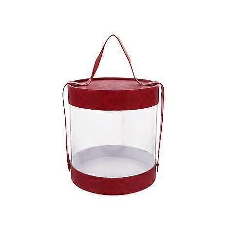 Boîte à bonbons ronde transparente, boîte cadeau vide avec poignée (rouge) (1/2)