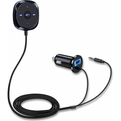 Récepteur Bluetooth Voiture Adaptateur Audio Mains Libres Microphone Intégré Clip Aération Chargeur USB 2.1A Noir (1/4)