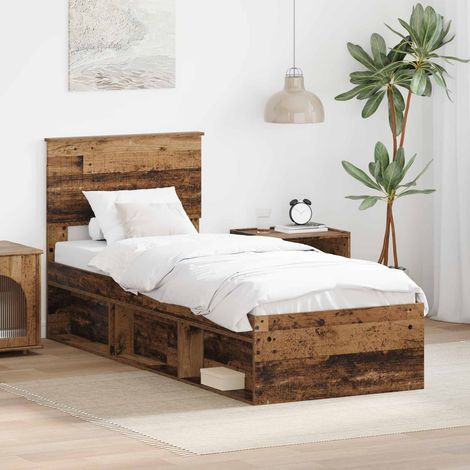 Bed Frame with Headboard Old Wood 75 x 190 cm Solid Pine Wood vidaXL (1/5)