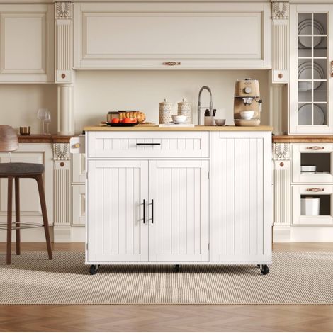 Mueble de cocina móvil con tablero abatible, MDF blanco DESVIAE (1/5)