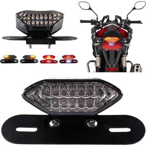 Feux arrière LED pour moto, feux stop et clignotants intégrés, 5 W, 20 LED, frein de stationnement, clignotant, support de plaque d'immatriculation (lentille noire) (1/3)