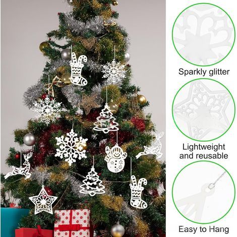 Décorations de sapin de Noël - Lot de 42 décorations à paillettes en forme de bonhomme de neige, de renne, de Père Noël et de flocon de neige (1/5)