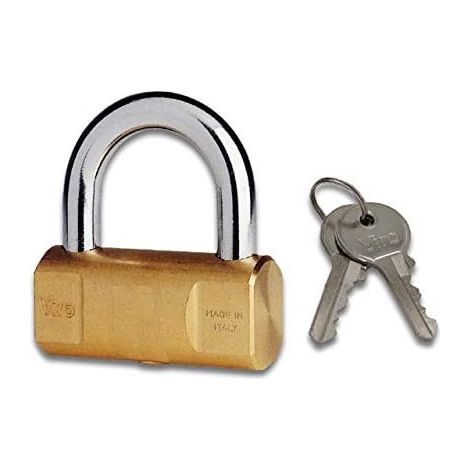 Viro  Lucchetto Antiscasso, Cilindrico, Base 50 mm in Ottone Massiccio, Arco in Acciaio, Chiusura a Scatto, 2 Chiavi in Dotazione (1/4)