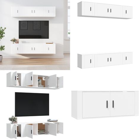 Ensemble de meubles TV 6 pcs Blanc Bois d'ingénierie - Ensemble de meubles TV - Meuble TV blanc (1/5)