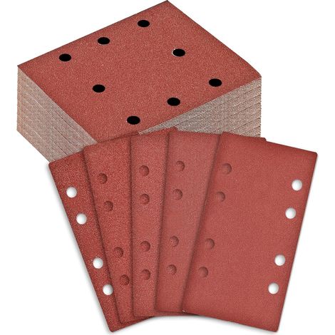 100 Sanding Sheets 93x185 mm - Grit 40/60/80/120/240 - 8 Holes for Orbital/Radiant Sander - Pack for Sanding Wood and Metal (1/5)