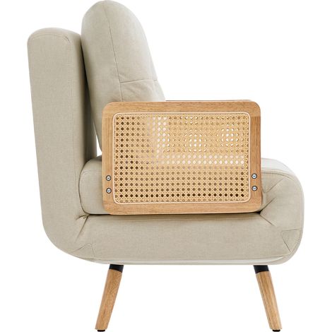 Poltrona relax 3 in 1 reclinabile in lino beige con braccioli in rattan (1/5)