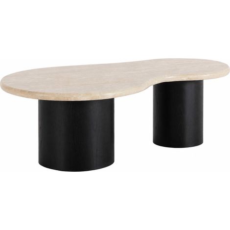 Table basse organique en travertin et frêne noir - noir et crème (1/5)