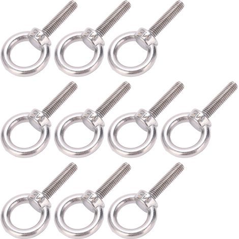 Crochet à Oeil M6x25 Inox 304, Lot de 10 Vis à Anneau de Levage Rondes, Fixations Quincaillerie (1/5)