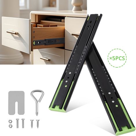 Glissières de tiroir robustes à billes, extension totale, montage latéral - 45 kg/100 lb - Acier antirouille - 16", 5 paires, Sans verrou, Alloy steel black, 161.770.5inch (1/5)