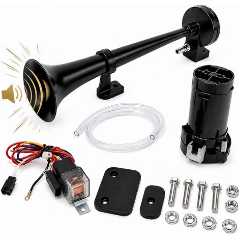 Klaxon à Air 12V 150dB pour Voiture et Camion, Trompe Simple 45 cm avec Compresseur, Klaxon Puissant Noir pour SUV, Moto, Bateau, Tracteur (1/5)