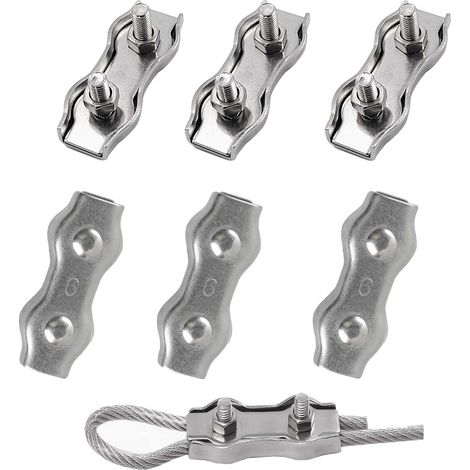 M5 Serre Câble Acier Serre Cable Acier Inox 304 Clip Duplex Serre Corde Pince Cable Pour Les Chantiers de Construction et Les Navires Corde à linge Auvent Pour Ø 5mm Cable Acier 6pcs